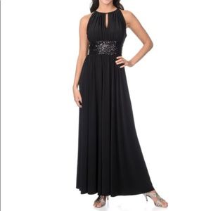 R & M Richards Sleeveless Embellished Halter Gown